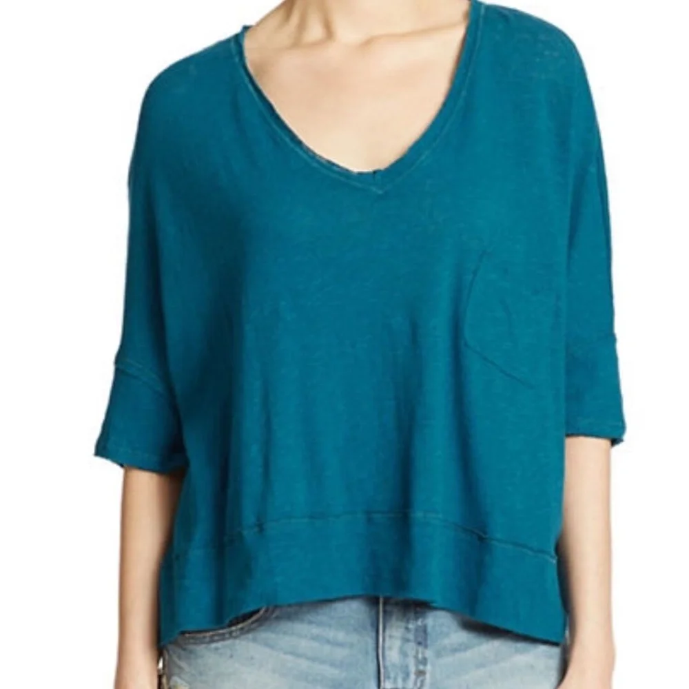 NWT Free People Crescent Moon Jersey Pullover Top in Peacock‎ [SZ XS ]